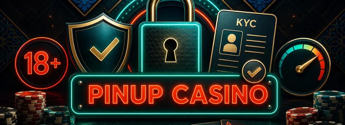 PINUP CASINO ma'lumot paneli, mobil ekran, himoya belgisi va dekorativ naqshlar